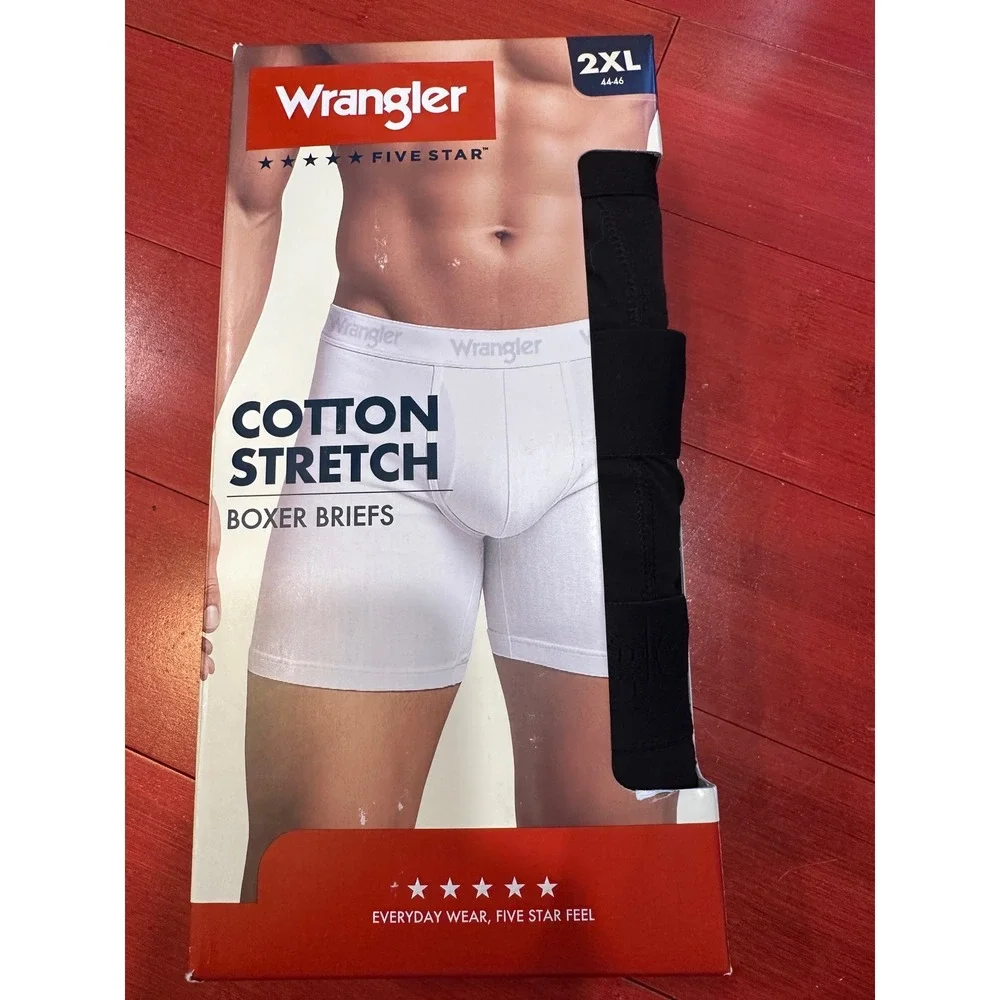 Wrangler Five Star Mens 6 Pack Cotton Stretch Boxer Briefs Black 2XL 44-46 NEW
